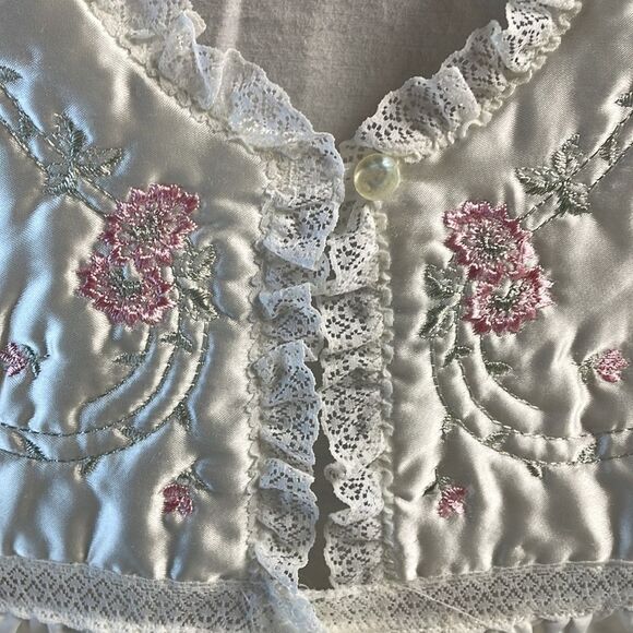 Vintage Repose Ladies Silk Like Pajama Set, Size 12-14, White and Pink, Floral - Picture 3 of 9